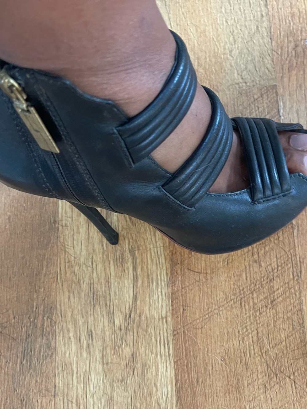 L.A.M.B. Black Women's Peep-Toe Ankle Strap Heels - Picture 9 of 9